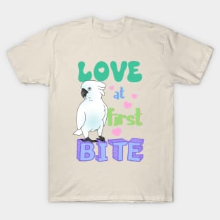 Love at first bite Umbrella Cockatoo Funny Birb merch Parrot Kawaii T-Shirt